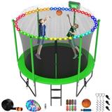 Jump Into Fun Trampoline 8 10 12 14 15 16FT 800LBS Trampoline for Kids Trampolines with Enclosure Basketball Hoop Wind Stakes More Gifts Outdoor Galvanized Anti-Rust Coating Trampoline