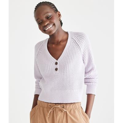 Aeropostale Womens' Ribbed Cropped V-Neck Henley Sweater - Purple - Size XXL - Cotton