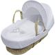 White Teddy Wash Day Palm Moses Basket With Quilt, Padded Liner, Body Surround and Adjustable Hood