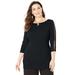 Plus Size Women's Curvy Collection Boatneck Top with Lace-Up Sleeves by Catherines in Black (Size 2X)