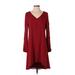 White House Black Market Casual Dress - High/Low V Neck 3/4 sleeves: Red Print Dresses - Women's Size 4