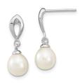 925 Sterling Silver Rh 7 8mm White Freshwater Cultured Pearl Post Long Drop Dangle Earrings Measures 19x7.07mm W Jewelry Gifts for Women