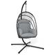 COSTWAY Swing Egg Chair with Stand, Foldable Rattan Hanging Chair with Soft Cushion and Head Pillow, Indoor Outdoor Hanging Egg Basket Seat for Garden Patio Yard Living Room (Grey)