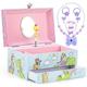 Little Girl Musical Jewelry Box Kid's Storage Box with The It's A Small World Music, Hand-drawn Princess and Little Dinosaur Design Jewelry Box with Drawer