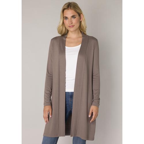 Strickjacke BASE LEVEL Gr. 42, grau (dark taupe) Damen Strickjacken in melierter Optik