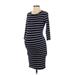 Motherhood Casual Dress - Bodycon Crew Neck 3/4 sleeves: Blue Print Dresses - Women's Size X-Small Maternity