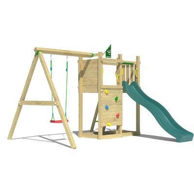 Spielturm JUNGLE GYM "Deck", grün (dunkelgrün), Spieltürme, KinderB:296cm H:232cm T:342cm, Holzwerkstoff, Spielanlage mit Schaukel und Rutsche mit Wasseranschluss, B:296cm H:232cm T:342cm