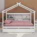 Gracie Oaks Tontitown Full Size House Bed w/ Storage Shelves & Trundle Wood in White | 70 H x 64.8 W x 79.5 D in | Wayfair