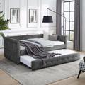 Winston Porter PU Leather Daybed w/ Trundle Sofa Bed, w/ Button & Copper Nail Upholstered/Faux leather in Gray | 30.5 H x 42 W x 85.5 D in | Wayfair