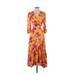 Color Me Courtney Casual Dress - Midi V Neck 3/4 sleeves: Yellow Floral Dresses - Women's Size X-Small