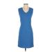 Biana Casual Dress - Sheath V Neck Sleeveless: Blue Print Dresses - Women's Size X-Small