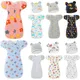 0-6M Newborn Baby Sleeping Bags Cotton Anti-shock Sleepsacks Wrap Bonnet Hat Set Cartoon Print