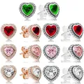 New 925 Sterling Silver Rose Gold Sparkling Love Heart With Pink Red Green Clear Crystal Fit Women