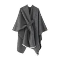 Women Cashmere Feel Shawl Coat Lady Winter Cape with Band Spring Autumn Retro Cardigan Classic