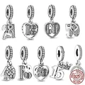 Authentic Silver 925 15th-60th Birthday Celebration Dangle Charm Bead Jewelry Fit Original Pandora
