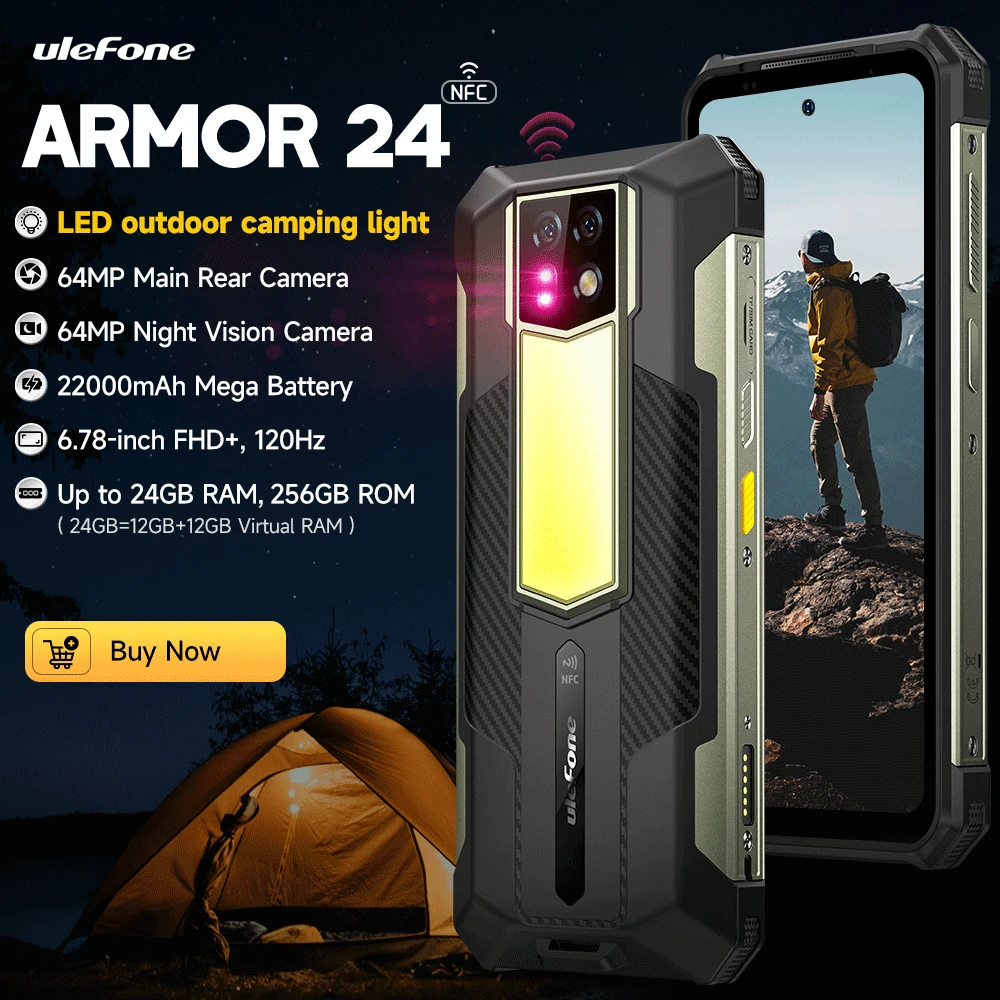 Ulefone Armor 24 Rugged Smartphone Up to 24GB RAM 256GB ROM 22000mAh 66W 64MP Night Camera 6.78