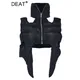 DEAT Fashion Women Cotton-padded Coat Stand Collar Hollow Out Zip Black Symmetry Midriff-baring Vest