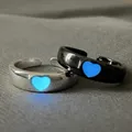 1pair Couple Glowing Ring Heart Love Open Ring for Women Men Luminous Heart Rings Blue Pink Luminous