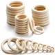 Unfinished Solid Wooden Rings 20-70MM Natural Wood Rings for Macrame DIY Crafts Wood Hoops Ornaments