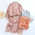 2024 Japanese Kimono Women's New 100% Cotton Loose Bathrobe Lace up Kimono Bathrobe Sweat Steaming