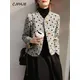 CJFHJE Elegant V-Neck Cropped Jacket Women Classic Autumn Winter High Street Korean Tweed Blazers