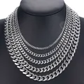 3-11mm Men's Curb Chain Necklace Silver Color Stainless Steel Curb Cuban Link Long Chain for Unisex