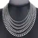 3-11mm Men's Curb Chain Necklace Silver Color Stainless Steel Curb Cuban Link Long Chain for Unisex