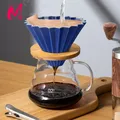 Ceramic Coffee Filter Cup Reusable Filters Coffee Maker with Wood Stand Funnel Dripper Cake Filter