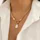 Lacteo Vintage Gold Color Snake Chain Irregular Imitation Pearl Pendant Choker Necklaces for Women