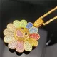 Sunflower Colored Crystal Rotatable Necklace Cuban Chain Hip-hop Sun Flower Shape Pendant Necklaces