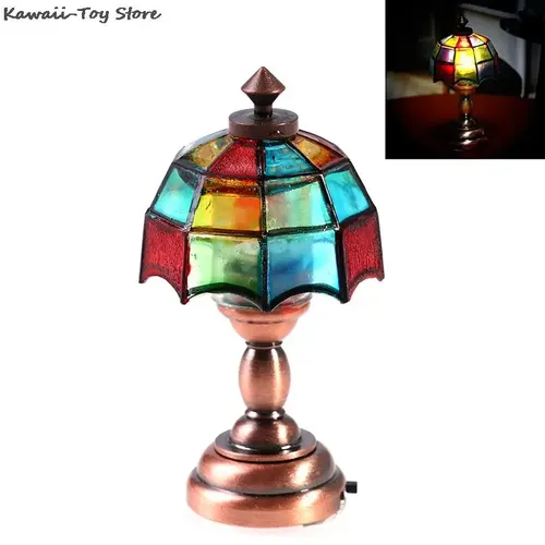 1:12 puppenhaus Mini Gothic Schreibtisch Lampe LED Lampe Farbige Schatten Lesen Licht Puppe Haus