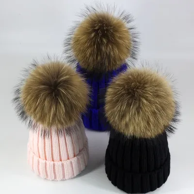 mink and fox fur ball cap pom poms winter hat for women girl 's hat knitted beanies cap brand new