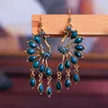 Gold Peacock Shape Colored Crystal Birthstone Hook Earrings for Women Vintage Statement Dangle