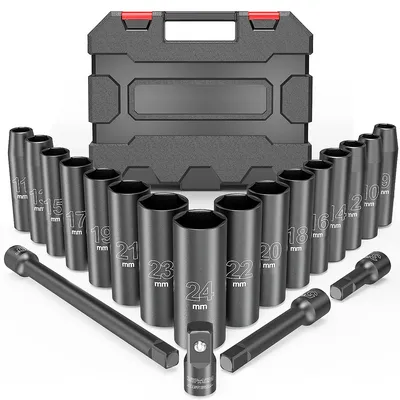Meterk 20pcs Impact Socket Set Laufwerk metrisch tief cr-v i Buchsen Universal Socket Set