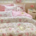 Kawaii Sanrio Four-Piece Set Hello Kittys Cartoon Cute Student Dormitory Three-Piece Suit Bed Sheet
