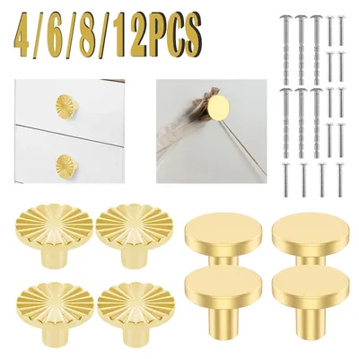 Solid Brass Drawer Knobs 4/8Pcs Antique Design Cupboard Door Cabinet Knob Dresser Single Center Round Pure Copper Handle Knob