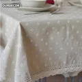 Pastoral Linen Table Cloth Flower Cherry Printed Cotton Rectangular Table Cover Lace Edge Home Tea