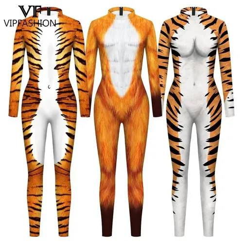 VIP MODE Tier Schlange Tiger Fuchs Cosplay Kostüm Weibliche Zentai Anzüge Halloween Party Overall