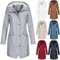 Plus Size Waterproof Womens Hooded Raincoat Wind Outdoor Jacket Forest Coat new