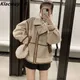 Frauen Mode Nähen Faux Leder Lamm Jacke Mit Zipper Dekoration Stehen Kragen Verdickung Warme Winter
