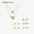 ANDYWEN 925 Sterling Silver Gold Round Zircon Pave CZ Charm Pendant Necklace Long Chain Choker