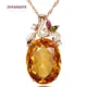 ZHFANGIYE Classic Necklace 925 Silver Jewelry with Oval Citrine Zircon Gemstone Pendant for Women