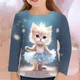 Mädchen 3d Grafik T-Shirt T-Shirt Langarm Kinder 3-12 Jahre lässig Tops Kleidung für Kinder Tier