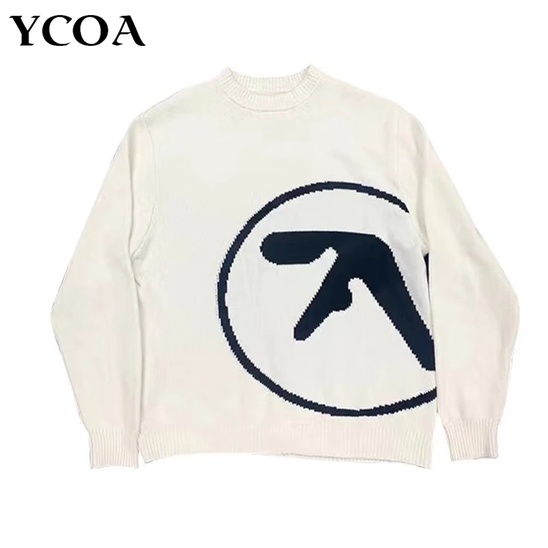 Herrenpullover Aphex Twin Knit Winter Übergroße Vintage Langarm Tops Pullover Pullover Y2k Streetwear Grafik Modekleidung