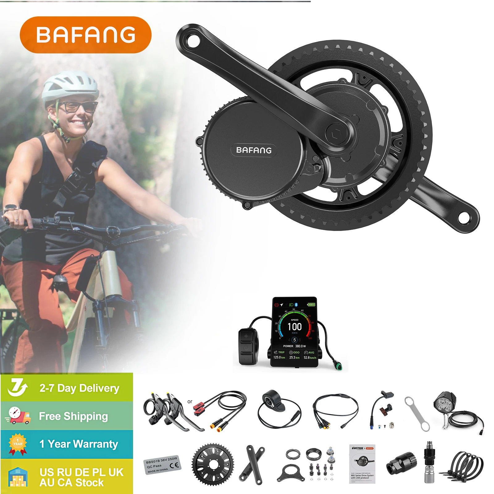 Bafang CAN 750W Mid Drive Motor Elektrofahrrad Umbausatz BBS02B BBS02 Ebike Motor 68-73mm 100mm Mountain Dreirad Fahrrad Image