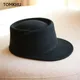 Winter Fedora Hat for Women Korean Flat Top Navy Wool Hat British Casual Black Gray Khaki Equestrian