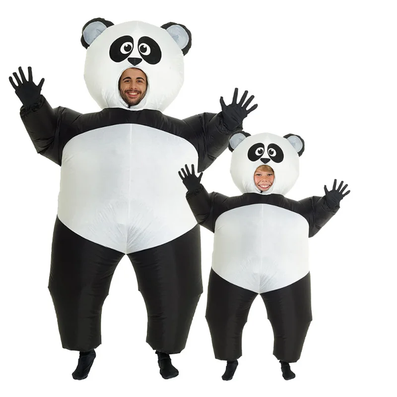 Aufblasbares Panda-Kostüm für Kinder und Erwachsene, lustiges Maskottchen, Cosplay, Luftblasanzug, Karneval, Cartoon, Anzieh-Eltern-Kind-Kleidung, Festival Image