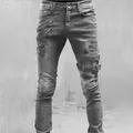 Zipper Decoration Slim Fit Biker Jeans Men Cotton Stretchy Ripped Skinny Jeans High Quality Hip Hop