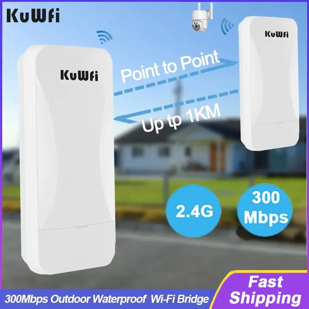 KuWfi 300 Mbit/s Outdoor Wireless Bridge 2,4 G Wi-Fi Signal PTP PTMP Long Range Extend AP Repeater mit WAN LAN Port Unterstützung 24 V POE Image