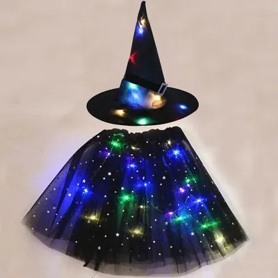 Frauen Kinder Mädchen leuchtende LED Glow Light Up Elf Hexe Hut Stern Rock Spinnennetz Tutu Zauberer Image